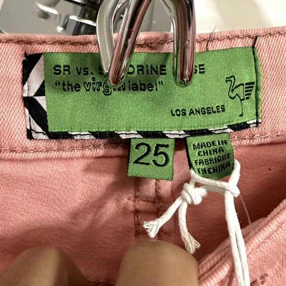 NWT Sandrine Rose Pink Embroidered Palm Tree Skinny High Waist Jeans Size 25 - Picture 8 of 8